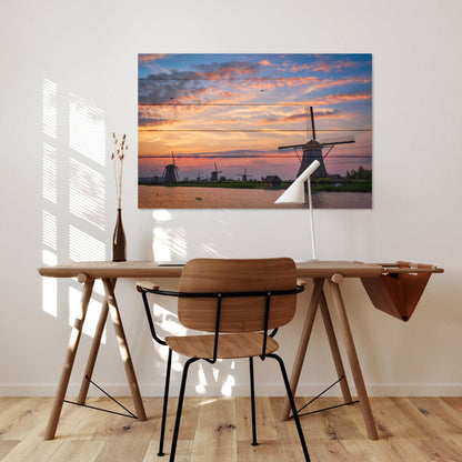 Obraz na drewnie Wiatraki o zachodzie Sunset Over the Mill