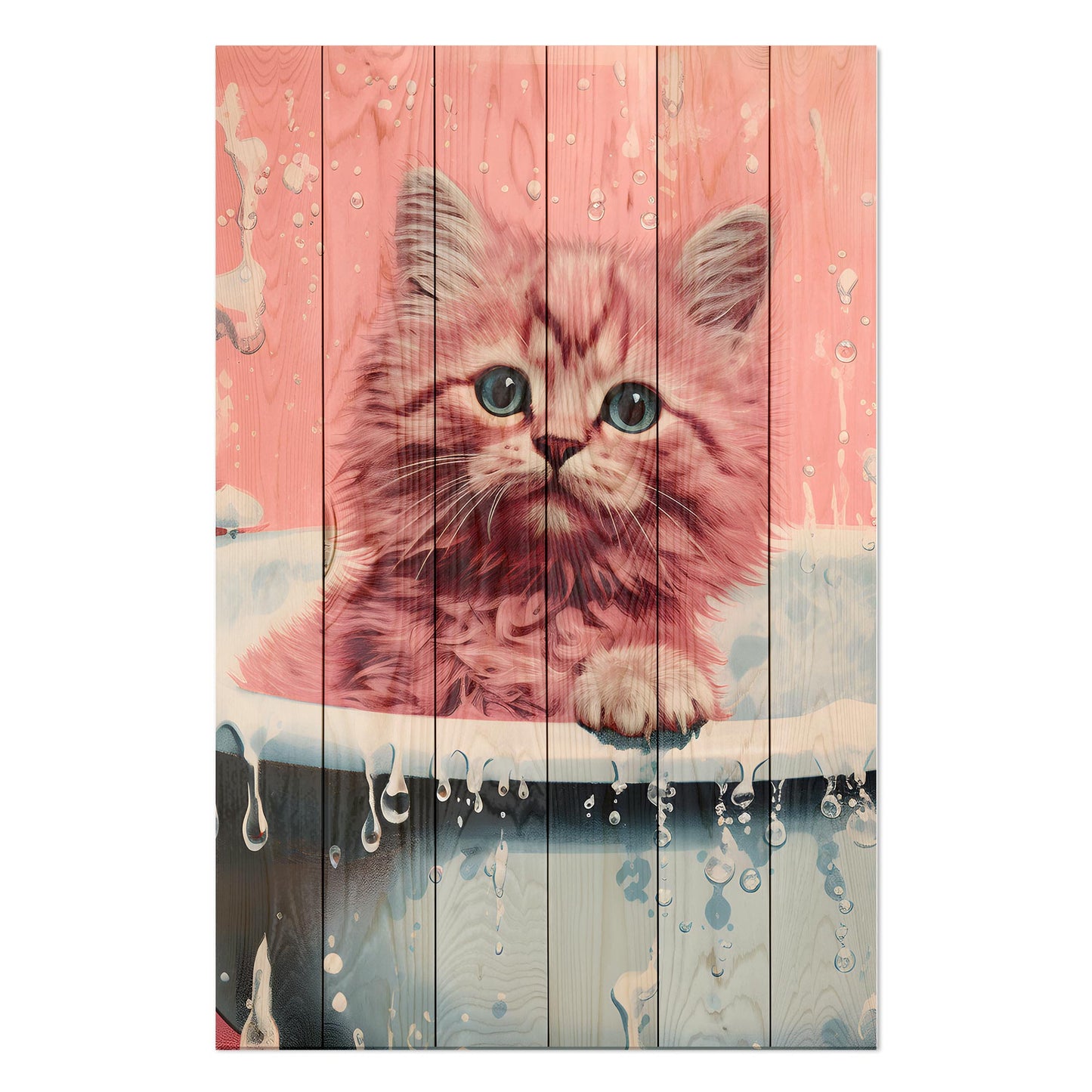 Obraz na drewnie Kot w kąpieli Sweet Kitten Bath