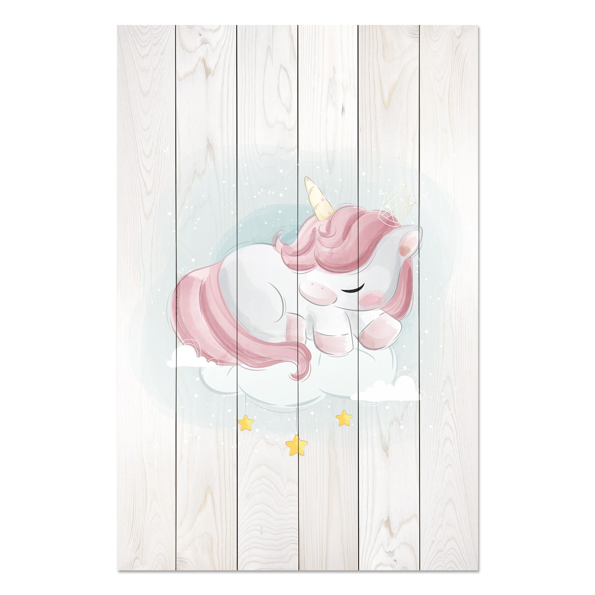 Obraz na drewnie Śpiący jednorożec - Sweet Unicorn Sleeping Cloud
