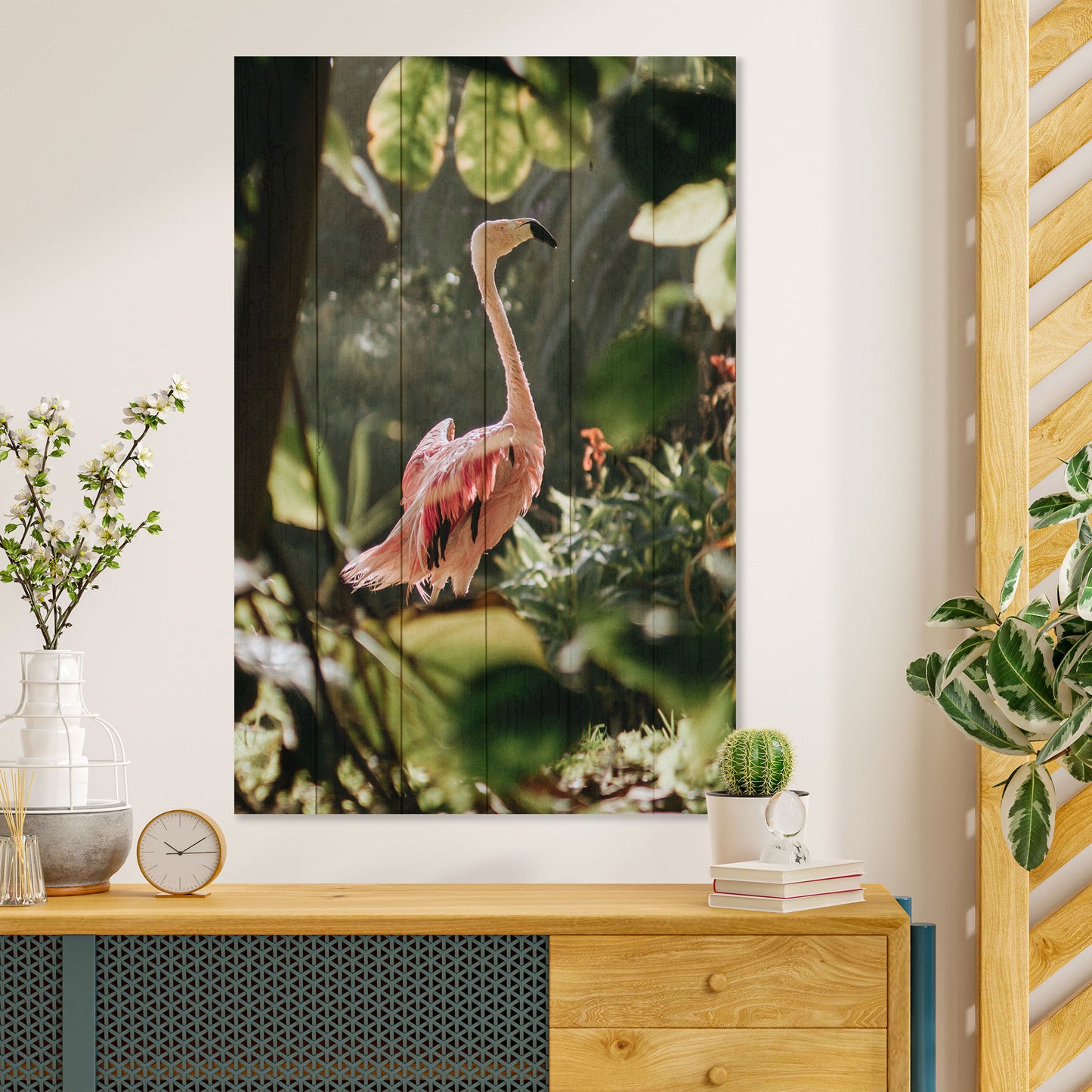 Obraz na drewnie Tropikalny flaming - Tropical Flamingo