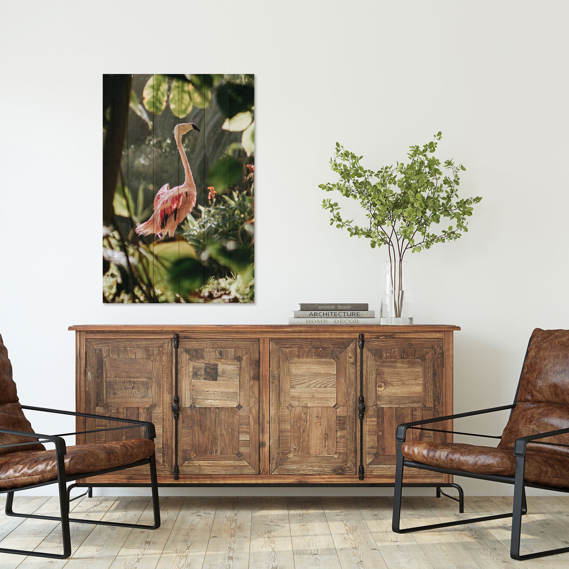 Obraz na drewnie Tropikalny flaming - Tropical Flamingo