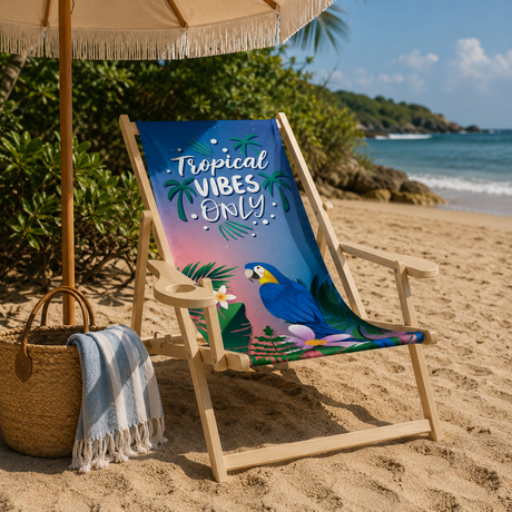 Leżak drewniany z podłokietnikiem Tropical vibes only