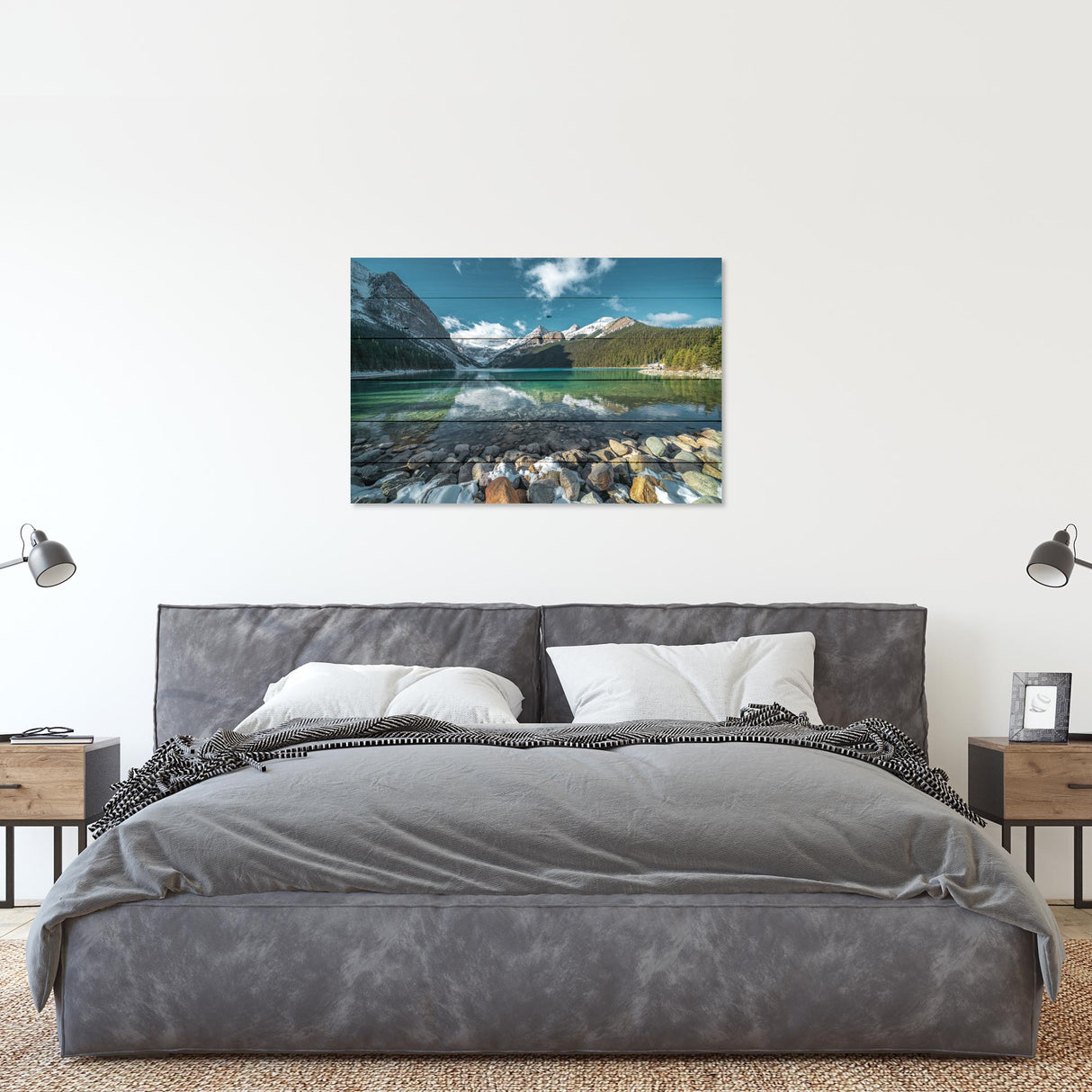 Obraz na drewnie Turkusowe jezioro Turquoise Lake and Mountains