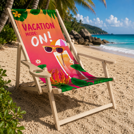Leżak drewniany z podłokietnikiem Vacation mode