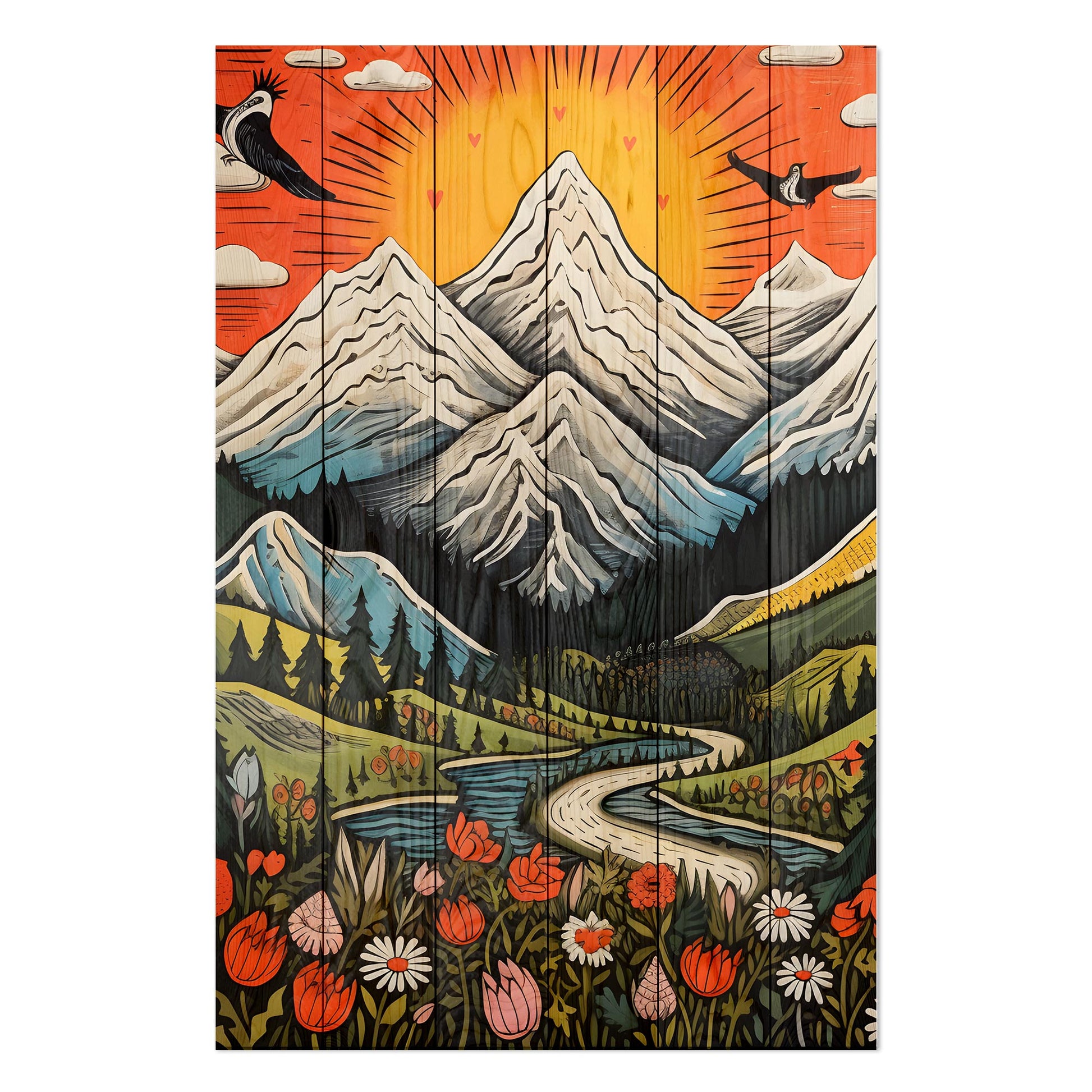 Obraz na drewnie Słońce i góry Vintage Mountain