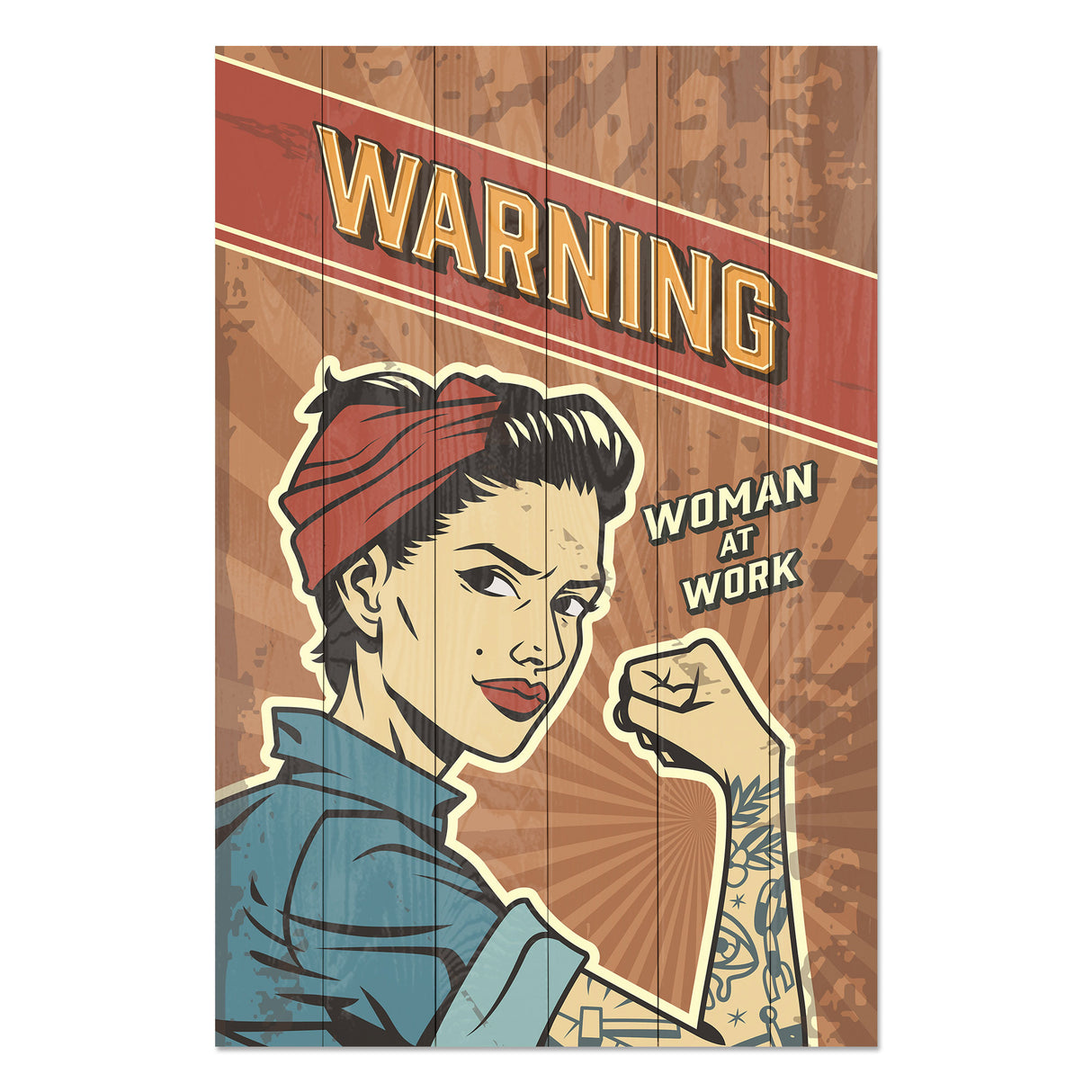Obraz na drewnie Kobieta pracująca - Warning