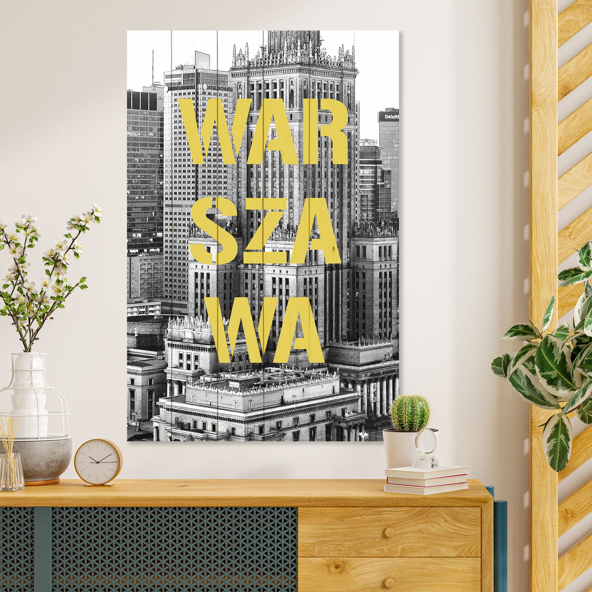 Obraz na drewnie Warszawa napis - Warszawa B&W