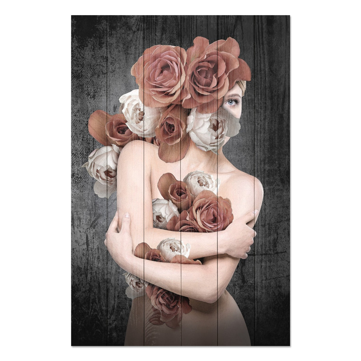Obraz na drewnie Kobieta z różami - Woman in Flowers