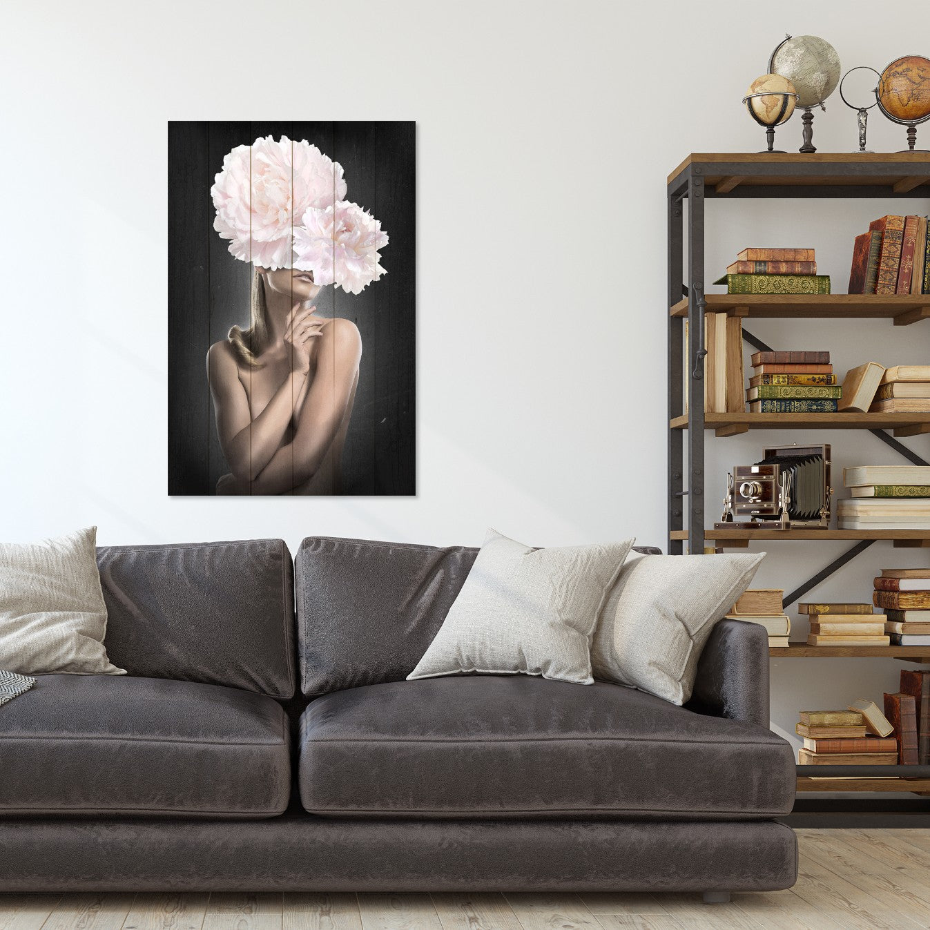 Obraz na drewnie Kobieta z kwiatami - Woman with Pink Peonies